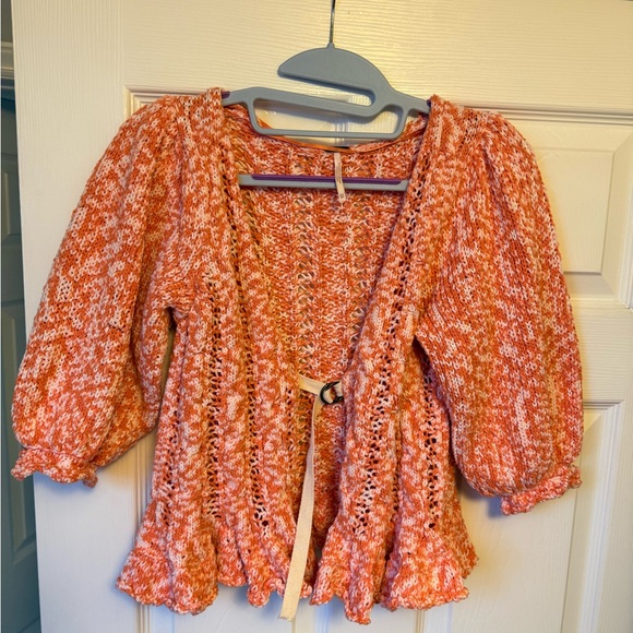 Free People Tops - FREE PEOPLE 3/4 Length Sleeve Cardigan Sweater orange/cream-XS